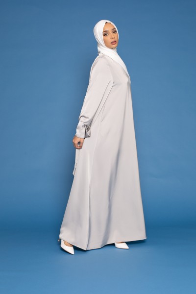 Abaya luxery satiné grise