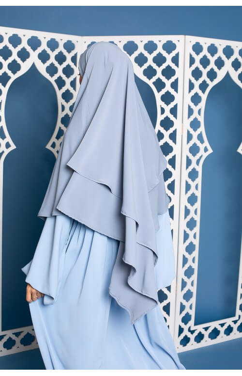 khimar double voile bleu gris collection ramadan 2023