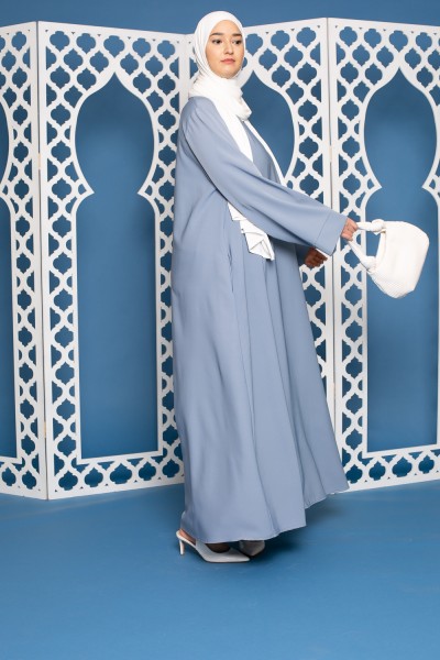 Flared dress with wide sleeves blue gray