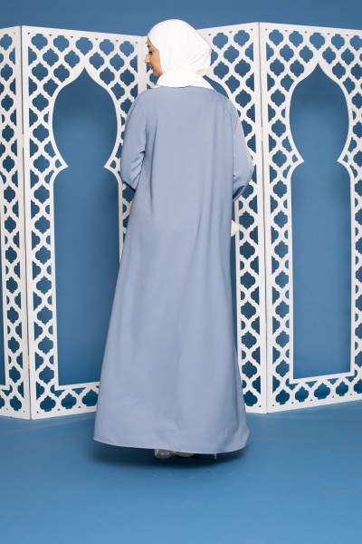 Flared dress with wide sleeves blue gray