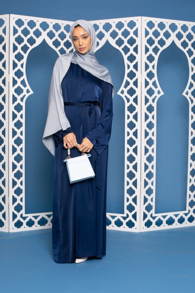 Abaya luxery satiné bleu foncé