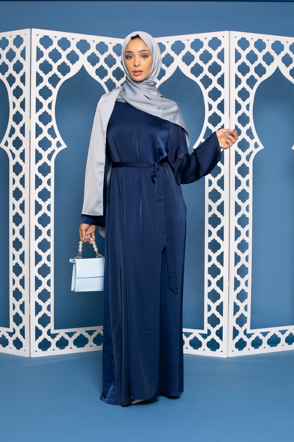 Dark blue satin luxery abaya
