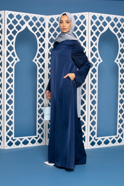 Abaya de lujo de raso azul oscuro