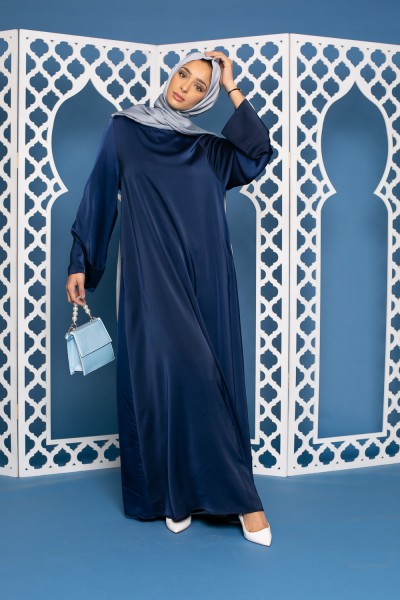Abaya de lujo de raso azul oscuro