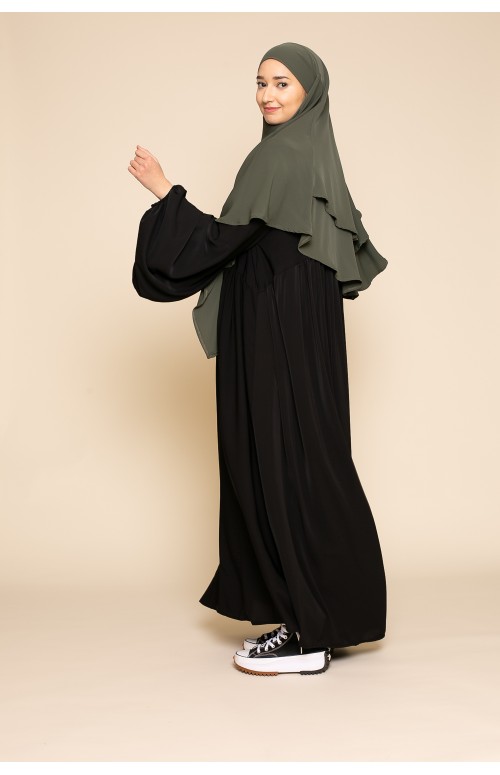 Abaya ample noir à manches bouffantes collection pour femme musulmane