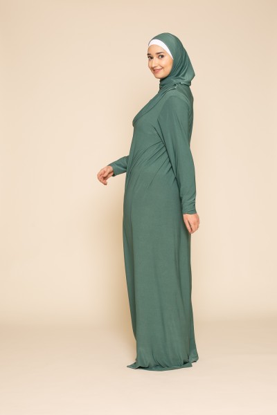 Vestido de oración hiyab incorporado verde salvia