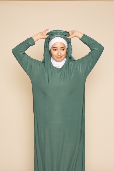 Robe de prière hijab intégré vert sauge