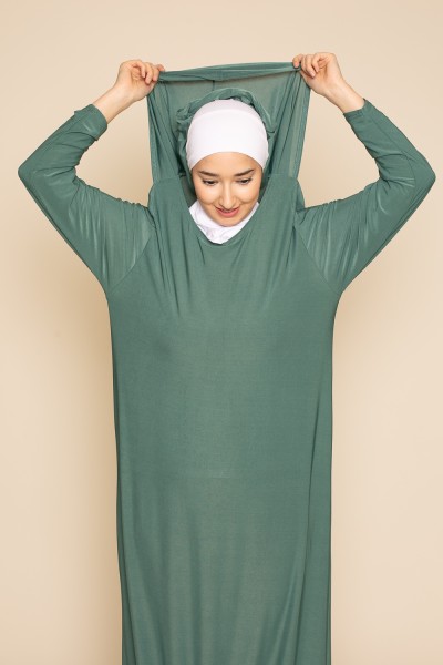 Sage green built-in hijab prayer dress