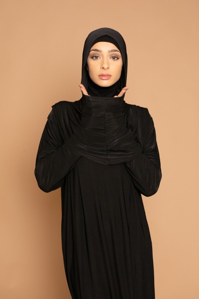 Vestido de oración hiyab incorporado negro