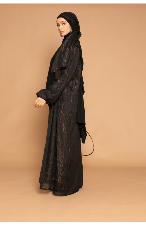 ensemble kimono et paréo hijab noir pour femme musulmane collection ramadan