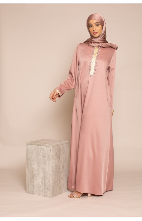 robe caftan rose haute gamme pierre cousu main collection ramadan 2023