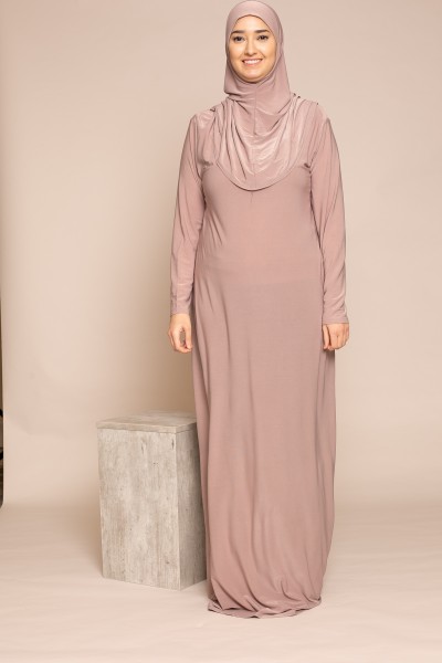 Pink taupe built-in hijab prayer dress