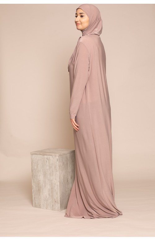 robe prière hijab intégrée taupe rosé boutique musulmane pas cher ramadan 2023