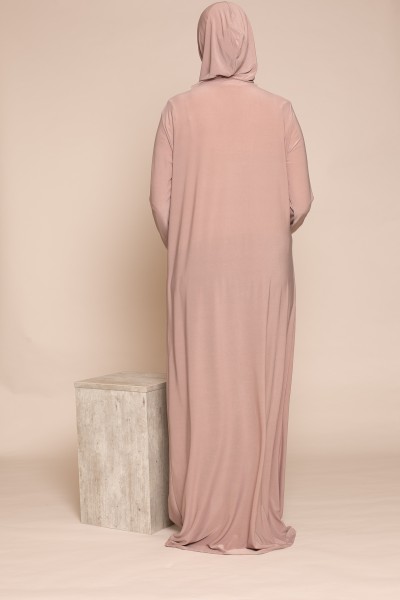 Vestido de oración hijab incorporado rosa topo