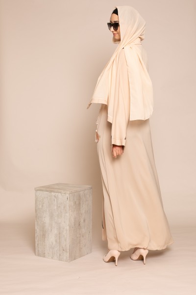 Vestido abaya Dubai nacarado nude