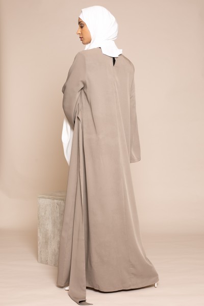 Flared dress with wide taupe sleeves