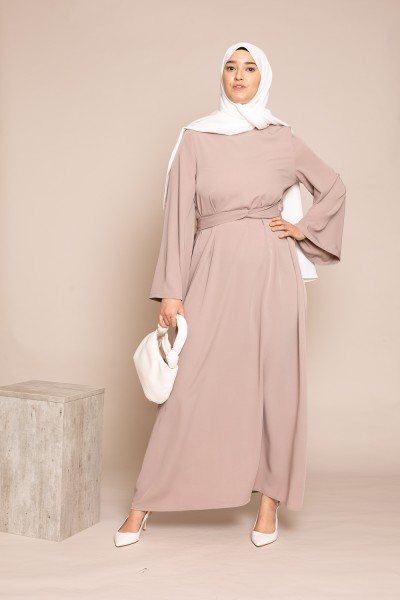 Flared dress with wide sleeves in pink taupe