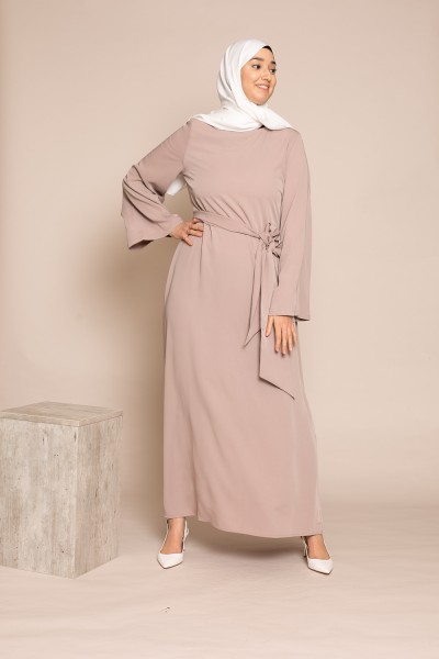 Flared dress with wide sleeves in pink taupe