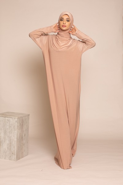 Vestido de oración hiyab incorporado beige