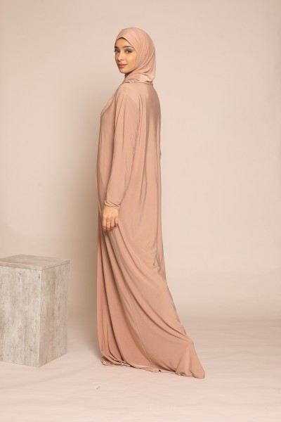 Beige built-in hijab prayer dress