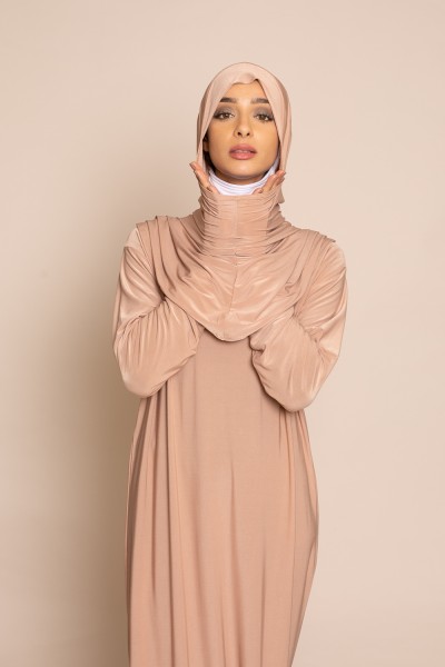 Beige built-in hijab prayer dress