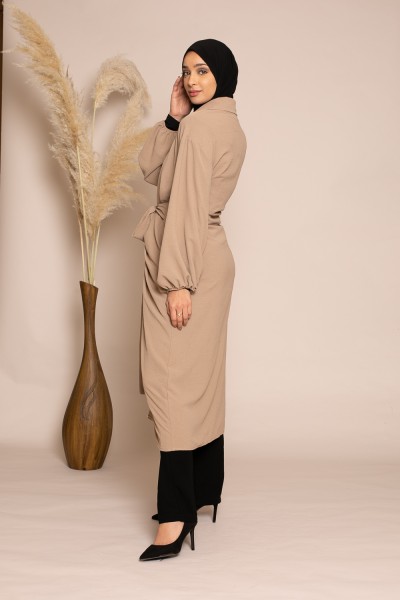 Long shirt with taupe tie