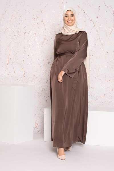 Luxus-Abaya aus braunem Satin