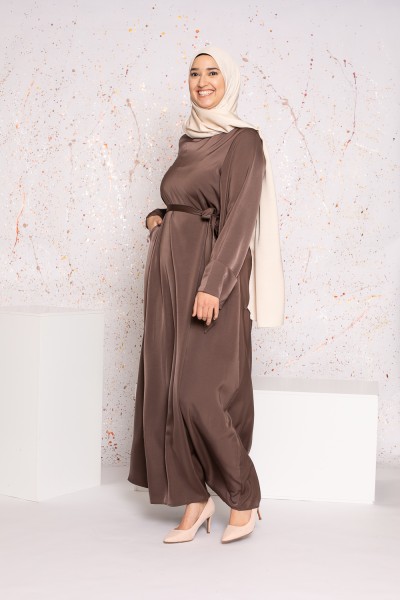 Abaya de lujo de satén marrón