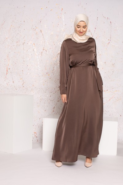Abaya de lujo de raso marrón