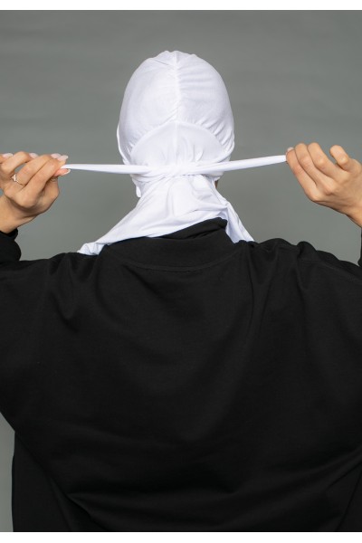 Ready-to-tie off-white double-breasted jersey balaclava