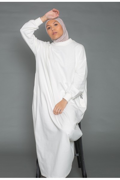Vestido sudadera oversize blanco roto