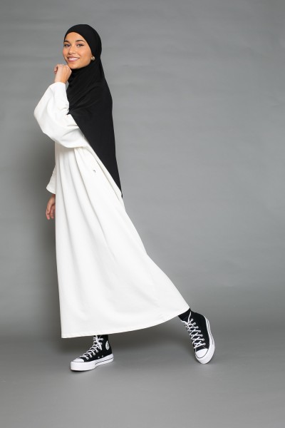 Oversize-Sweatshirtkleid mit weiten Ärmeln in Off-White