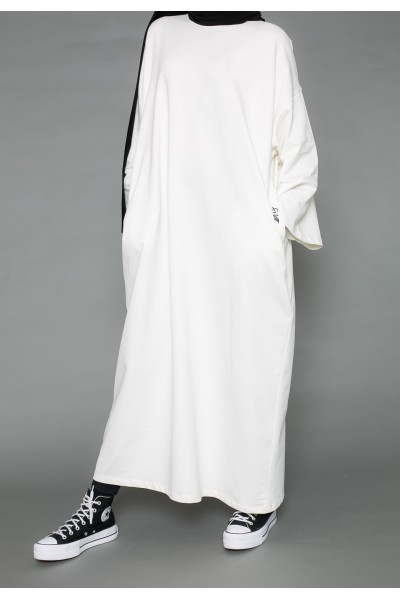 Off-white wide-sleeved oversized sweatshirt dress