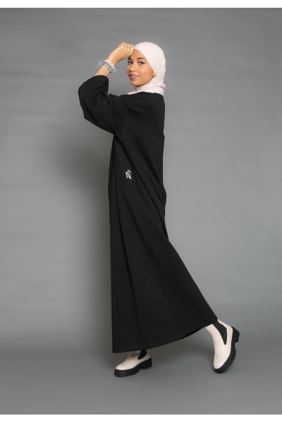 Black wide sleeve oversize sweatshirt dress