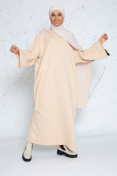 Vestido sudadera oversize beige manga ancha