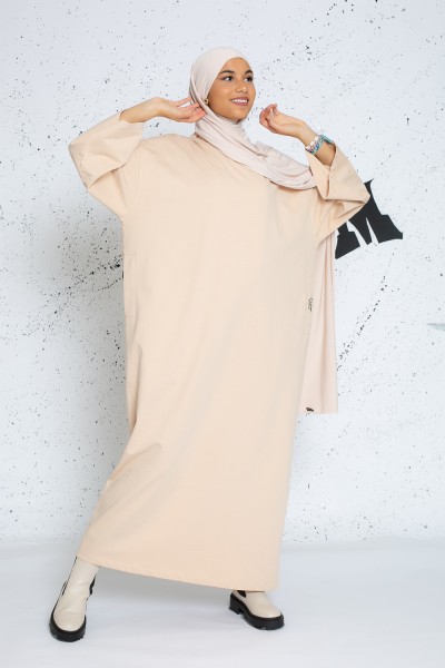 Vestido sudadera oversize beige manga ancha