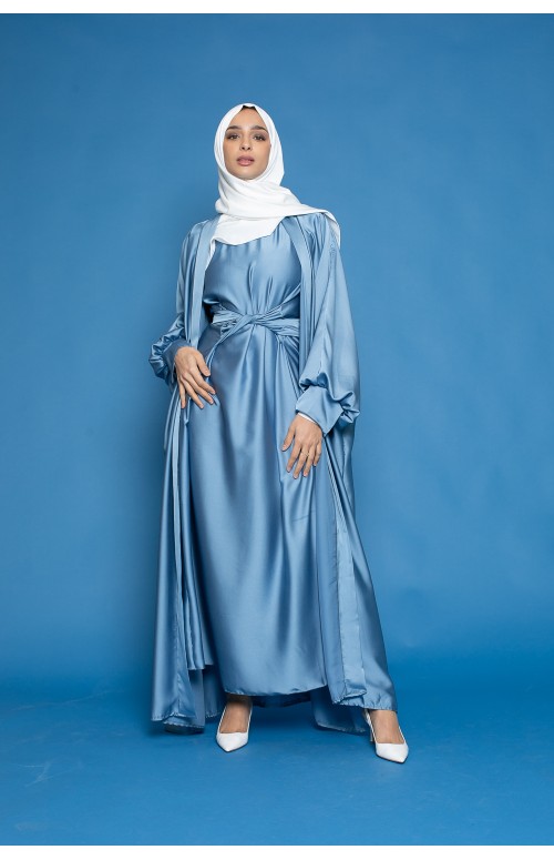ensemble satiné bleu collection pour ramadan hijab boutique