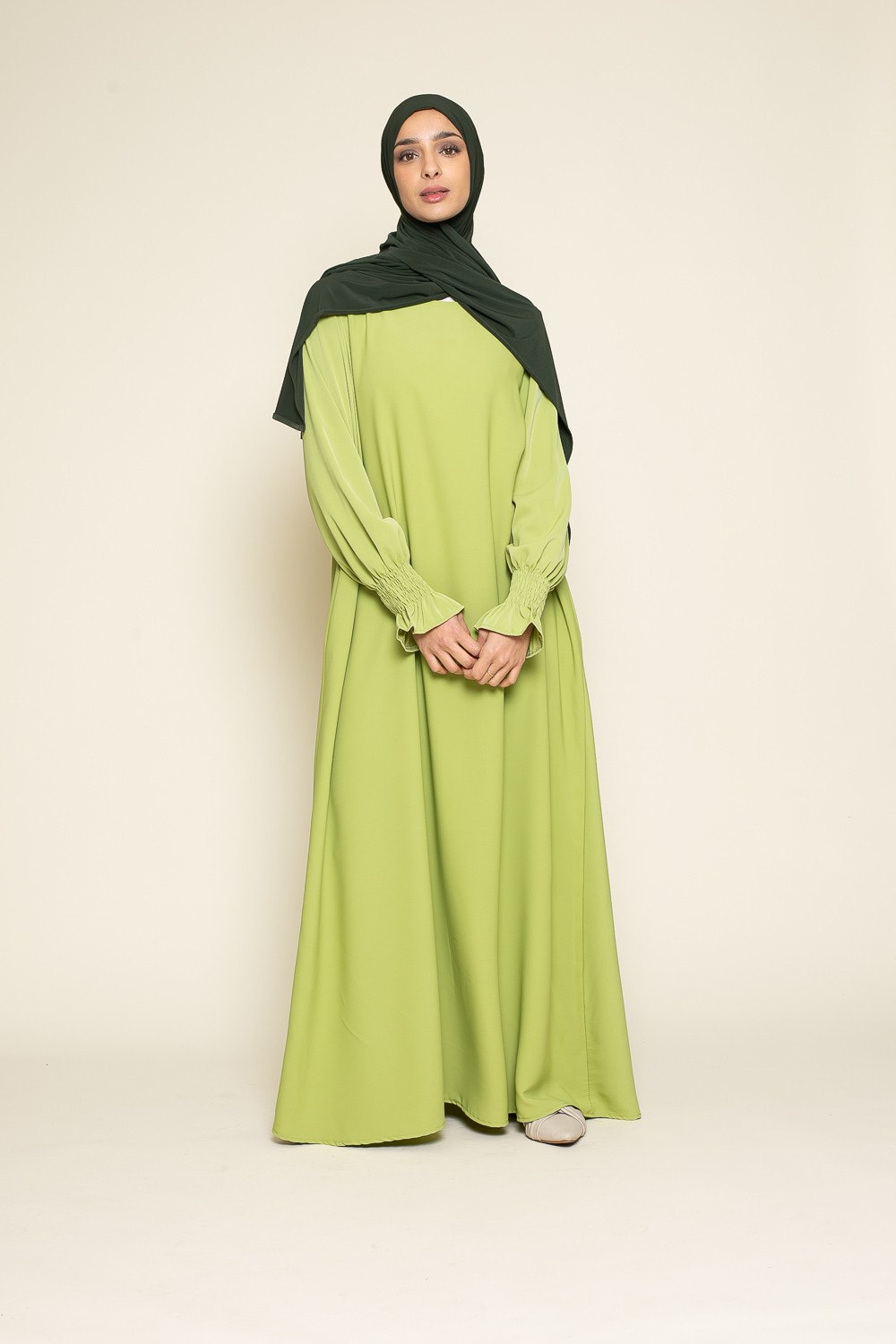 Olive tulip sleeve flared dress