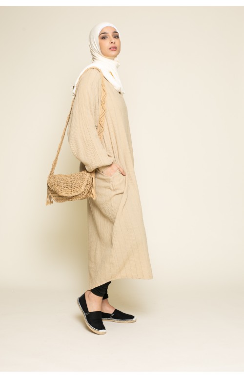 Maxi tunique en gaz coton beige pour été boutique hijab