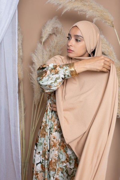 Weicher Luxus-Jersey-Hijab, fertig zum Binden, Beige
