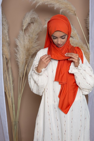 Soft luxury jersey hijab ready to tie orange