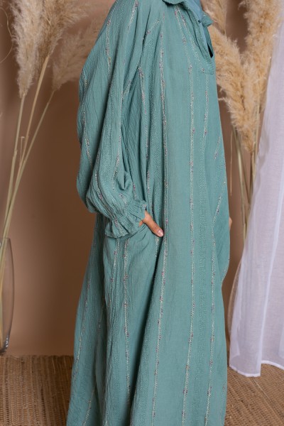 Robe tunique oversize gaz de coton vert