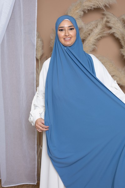 Hijab soie de médine bleu