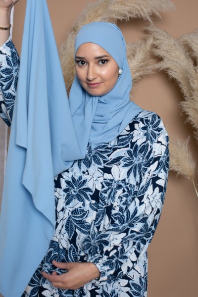 Hijab prêt à nouer soie de médine bleu clair