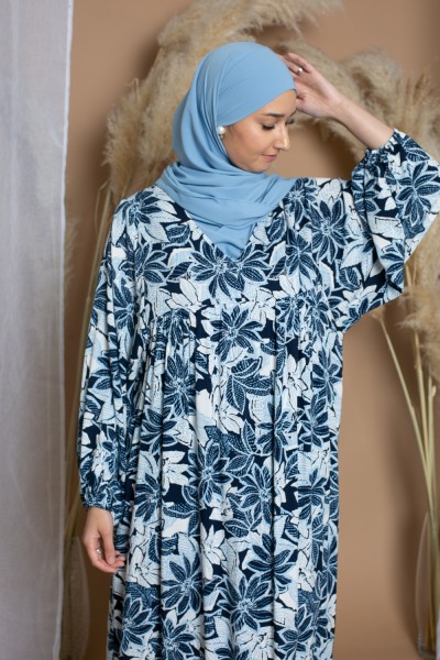 Blue printed dress with wide sleeves