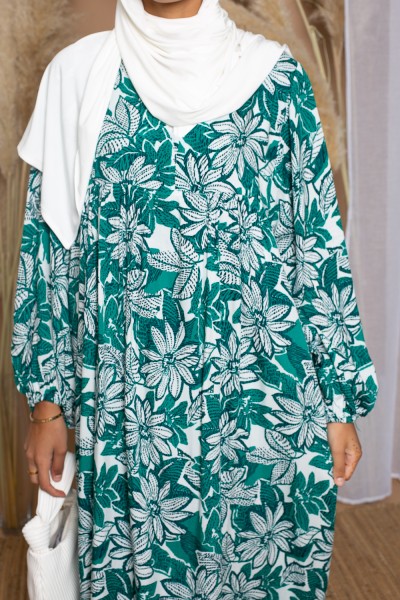 Green print dress with wide sleeves