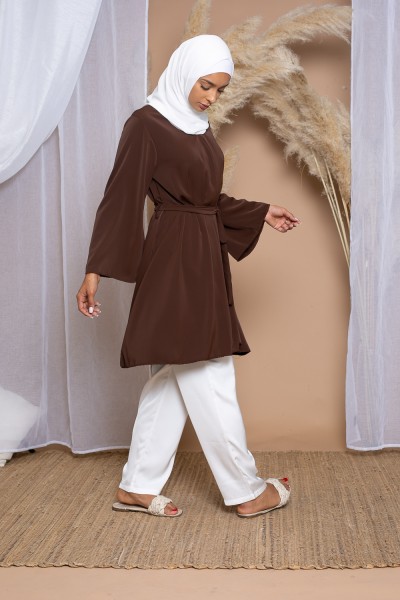 Brown wide sleeve flared tunic