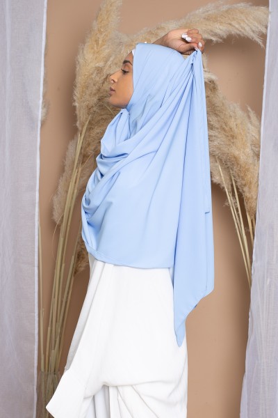 Hijab soie de Médine bleu clair