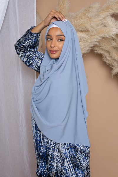 Hijab soie de Médine gris bleu