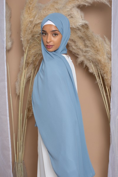 hijab de lujo de gasa azul gris